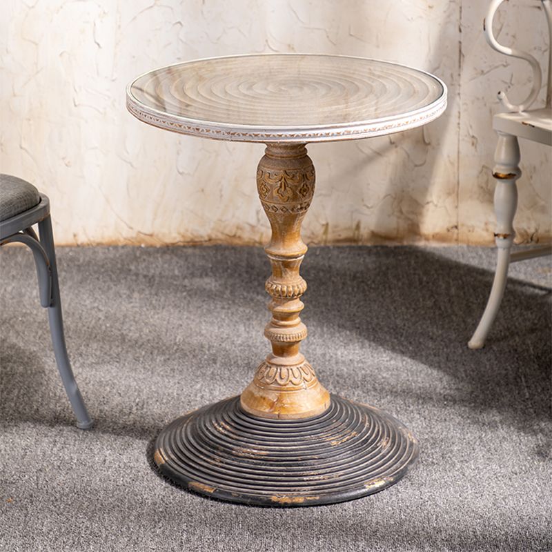 French Country Pedestal End Table Solid Wood Antique Brown/White Side Table