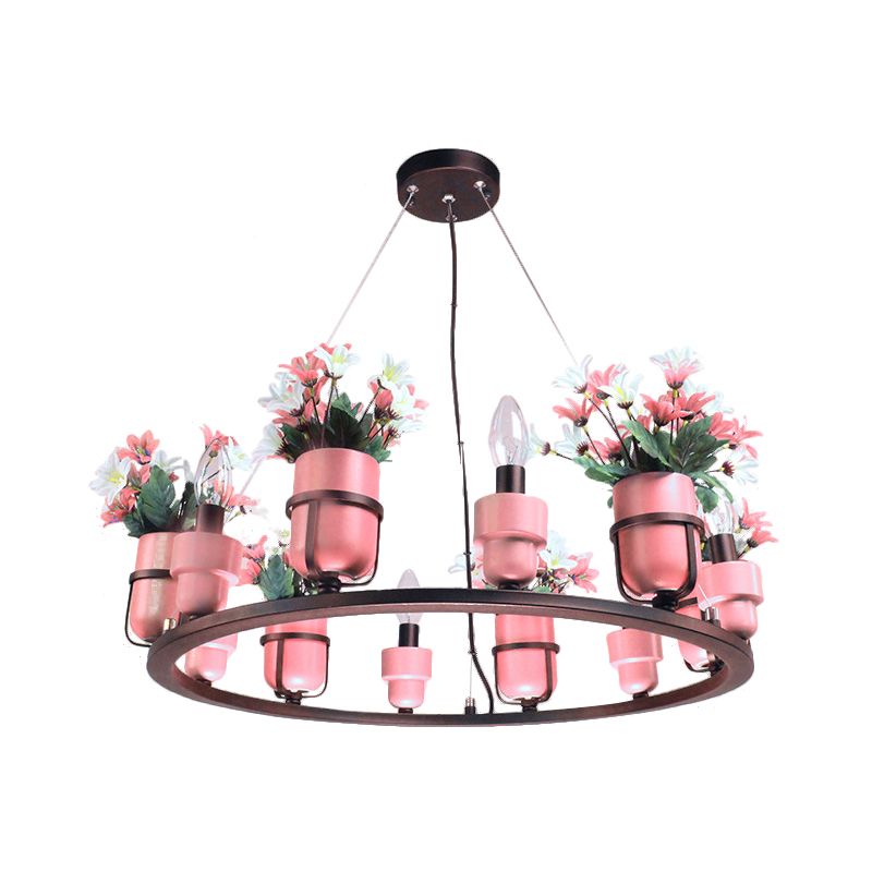 6 lampadine il lampadario metallico industriale rosa/blu circolare a sospensione kit luminoso con design delle candele
