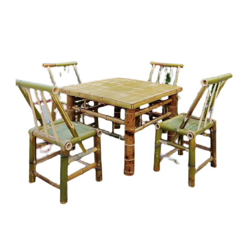 Square Bamboo Patio Table Farmhouse Style Home Patio Picnic Table