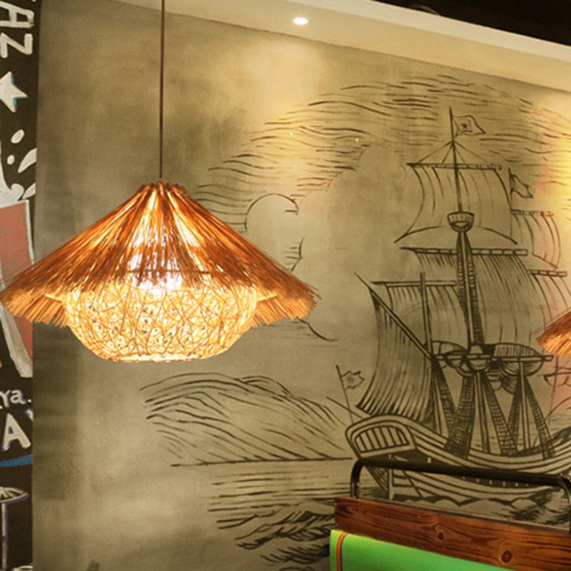 1-Light Bamboo Suspended Lighting Fixture Pendant Light Kit for Dining Room