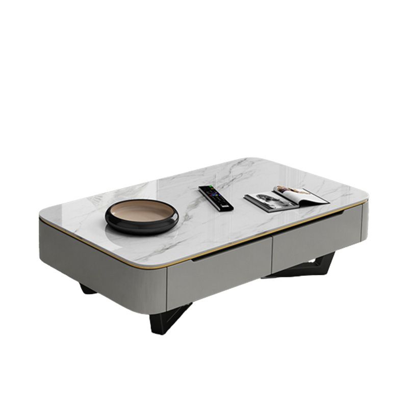 Slate and Marble Coffee Table Rectangle Modern Single Coffee Table with 4 Drawers