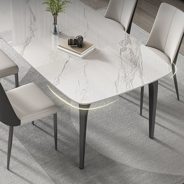 Contemporary White Rectangular Stone Dining Table with 4 Legs