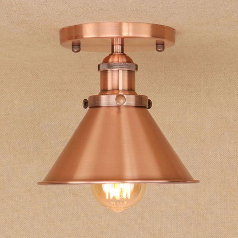 Lámpara semi empotrada cónica metálica, estilo vintage, iluminación de montaje semi empotrada para pasillo de 1 cabezal en latón/cobre