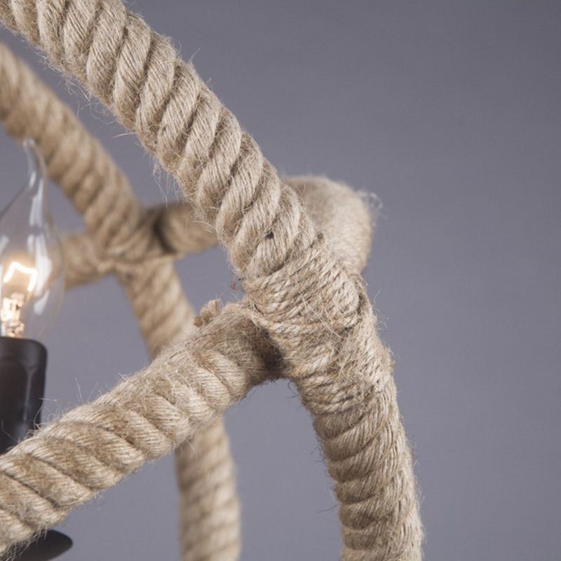 White Orbit Globe Pendant Chandelier Farmhouse Hemp Rope 3 Bulbs Dining Room Ceiling Light