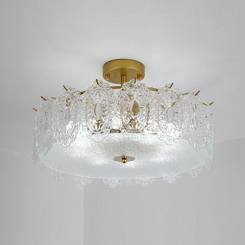Glazen trommelvorm plafond spoeling mount licht moderne stijl gouden plafondbevestiging verlichtingsarmatuur
