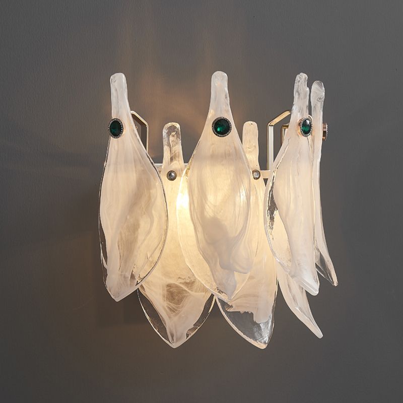 Modern Metal Wall Sconce Leaf Shape Wall Light with Glass Shade for Bedroom