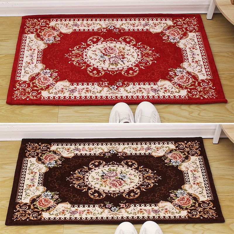 Brown Vintage Rug Polyester Flowers Area Rug Non-Slip Backing Indoor Rug for Living Room