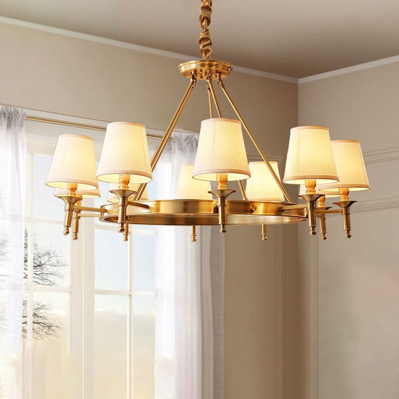Iluminación de araña de candelabro metálico sala de estar clásica luz colgante con sombra de tela de cubo