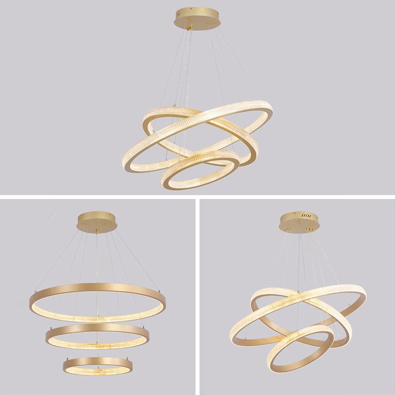 Aluminium Gold LED Hanging Lamp in Modern Luxury Style Circular Acrylic Chandelier for Living Room