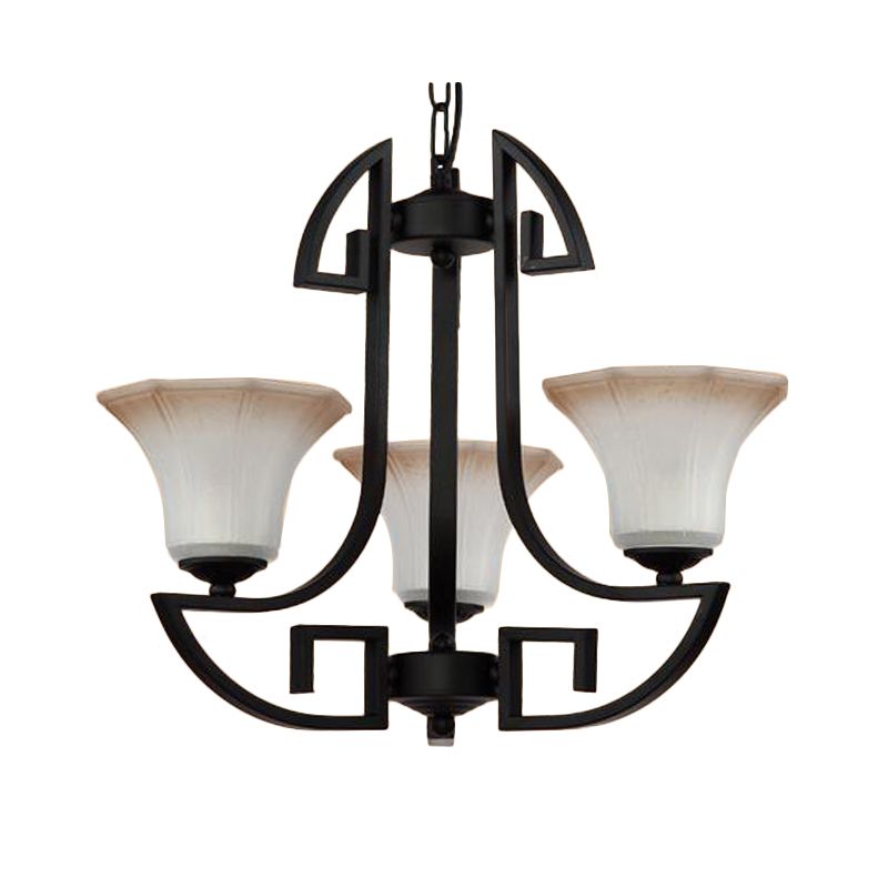Black 3/6 lumières Pendre lustre en verre givré vintage et forme de fleur en métal Lumière suspendue