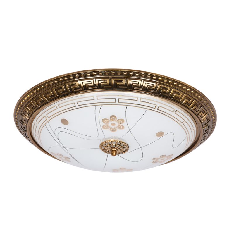12.5"/15"/19" Wide LED Ceiling Flush Antiqued Bowl Shade Veined Glass Flush Mount Lamp Fixture in Gold, Warm/White Light