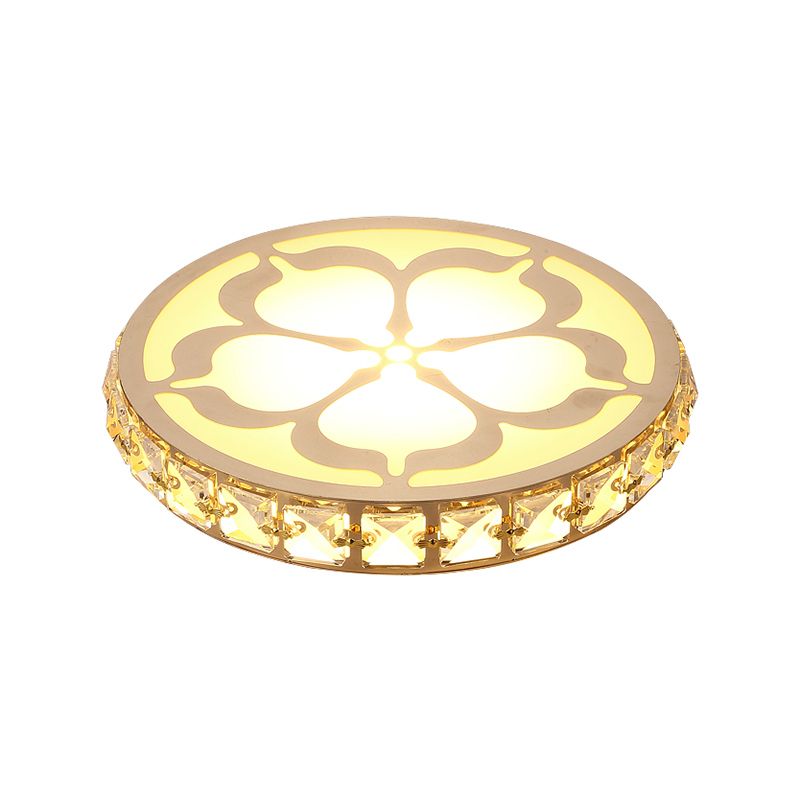 Ultrathin Round LED Flush Mount Light Fixture Simple Crystal Corridor Ceiling Lamp with Flower Pattern
