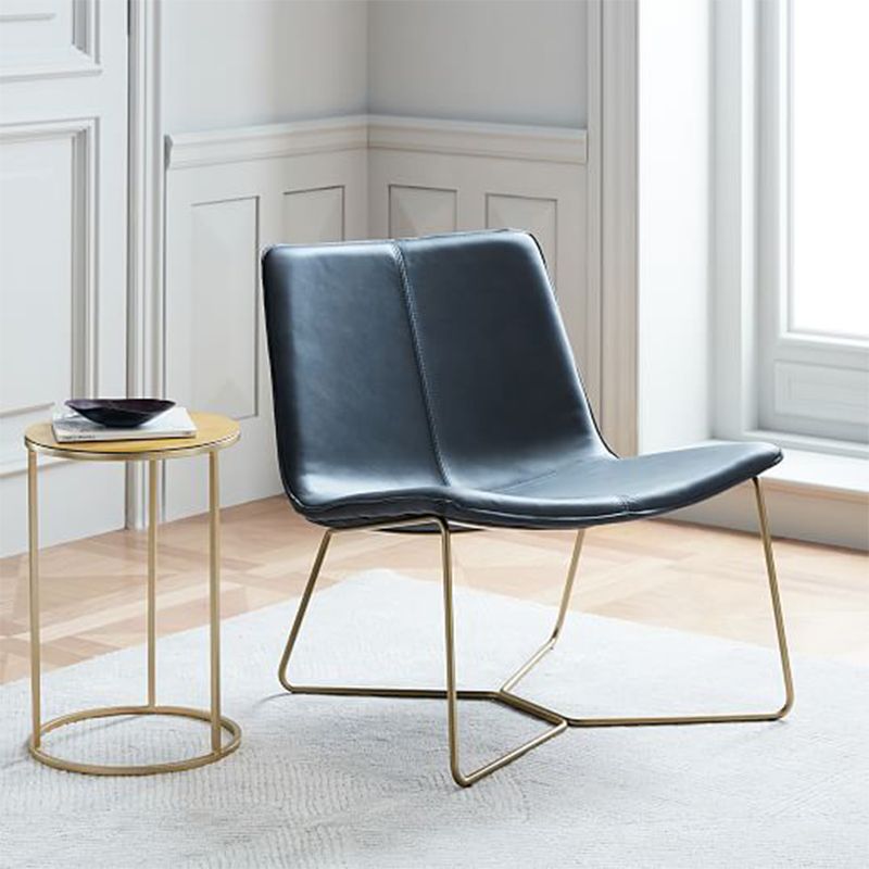 Industrial 24.4"Wide Faux Leather Fixed Back Metal Base Armless Chair