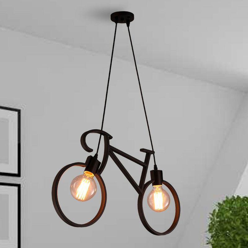 Bicycle Bedroom Pendant Light Metallic 2 Bulbs Art Deco Suspended Lighting Fixture