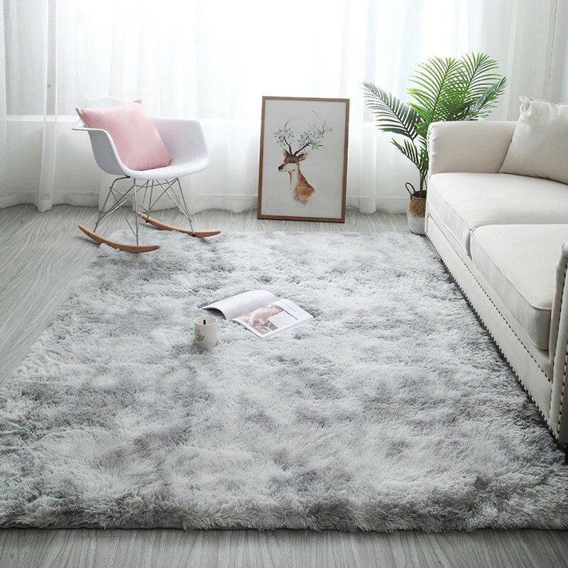 Grey Casual Indoor Rug Polyester Tie-Dye Rug Non-Slip Backing Rug Home Decor