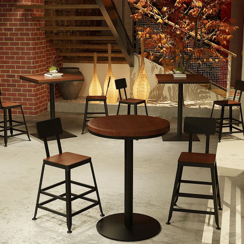 Industrial Wood Top Counter Table Black Metal Base Table for Coffee Shop