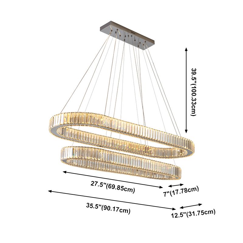 Éclairage de l'île contemporaine Crystal ovale 2 Light Island île plafond en argent