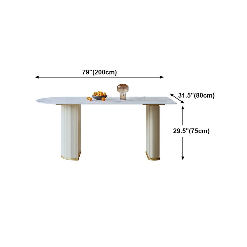 Free Form White Dining Table Sintered Stone Table Luxury of Double Pedestal