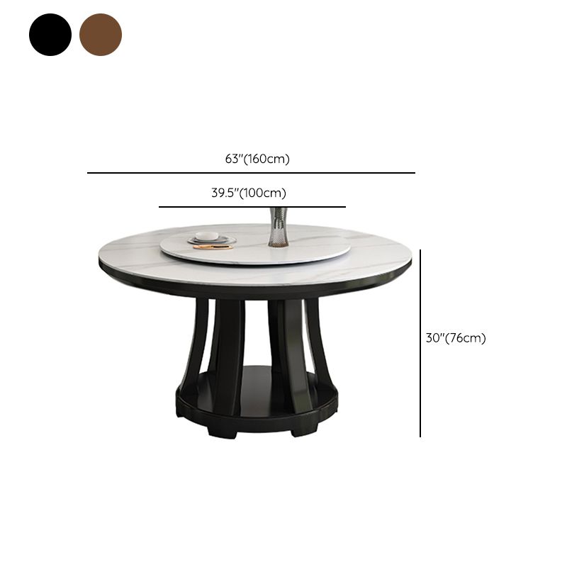Sintered Stone Dining Table Round Dinner Table with Rubberwood Base for Dining Room