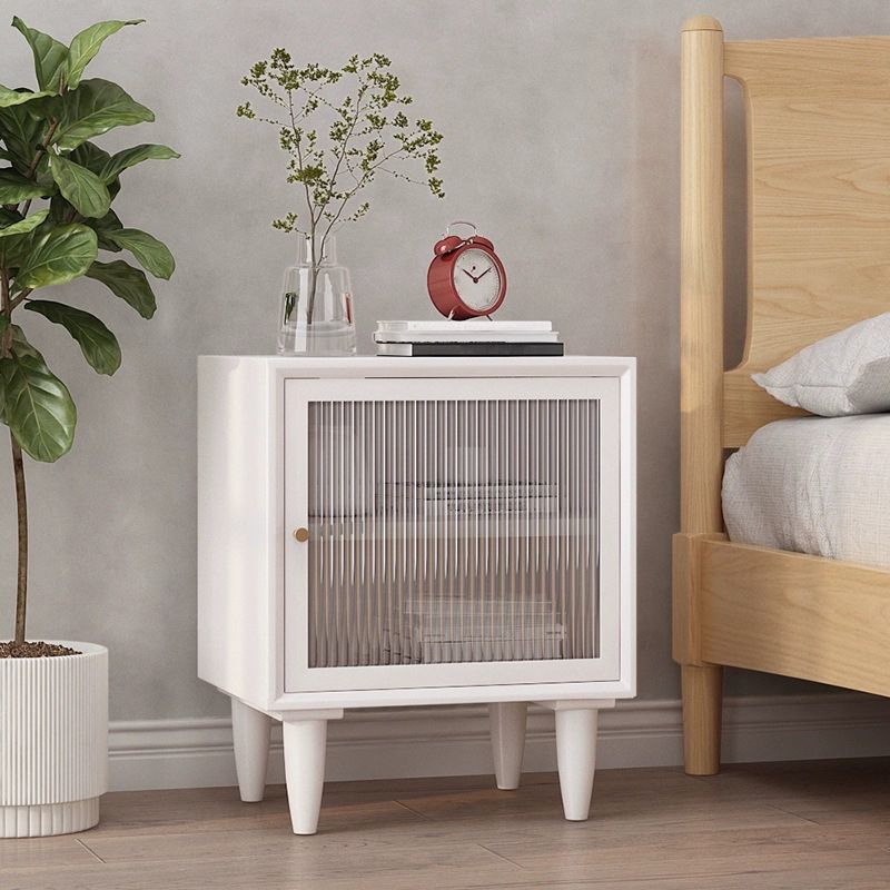 19.6" /21.6" Tall Wooden Nightstand in White / Black Modern Night Stand