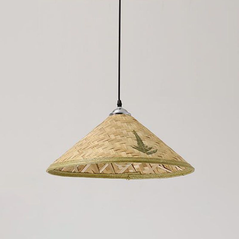Houten strohoed gevormde hanglamp Aziatische stijl 1 bol bamboe hangende lamp armatuur
