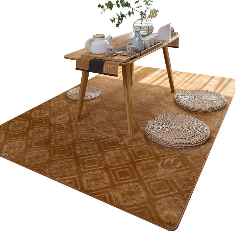 Dark Brown Diamond Rug Polyester Modern Rug Washable Rug for Drawing Room