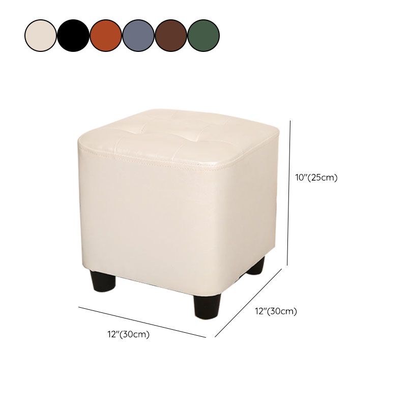Modern Square Pouf Pure Color Tufted Upholstered Faux Leather Cube Ottoman