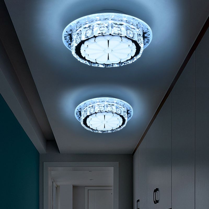 Drum Clear Crystal Flush Mount Lighting Simple 5 Lights Corridor Ceiling Flush with White Acrylic Shade