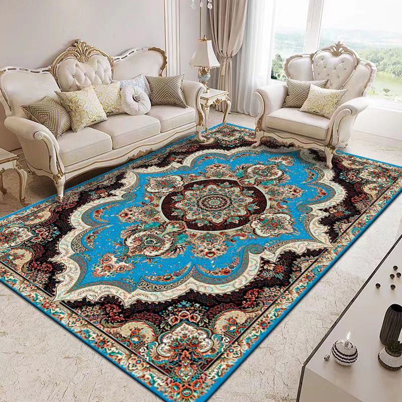 Glam Floral Printed Area Rug Mid-Century Polyester Rug Non-Slip Backing Carpet for Home Decoration