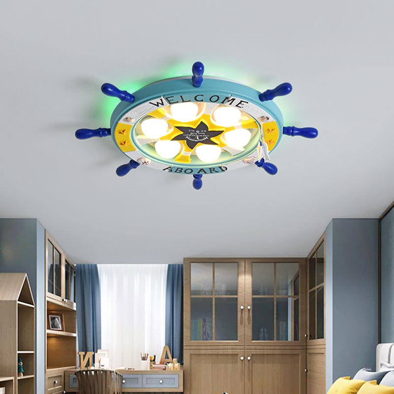 Cartoon Rudder Shaped LED Ceiling Flush Light Metal Kids Room Flush-Mount Light Fixture