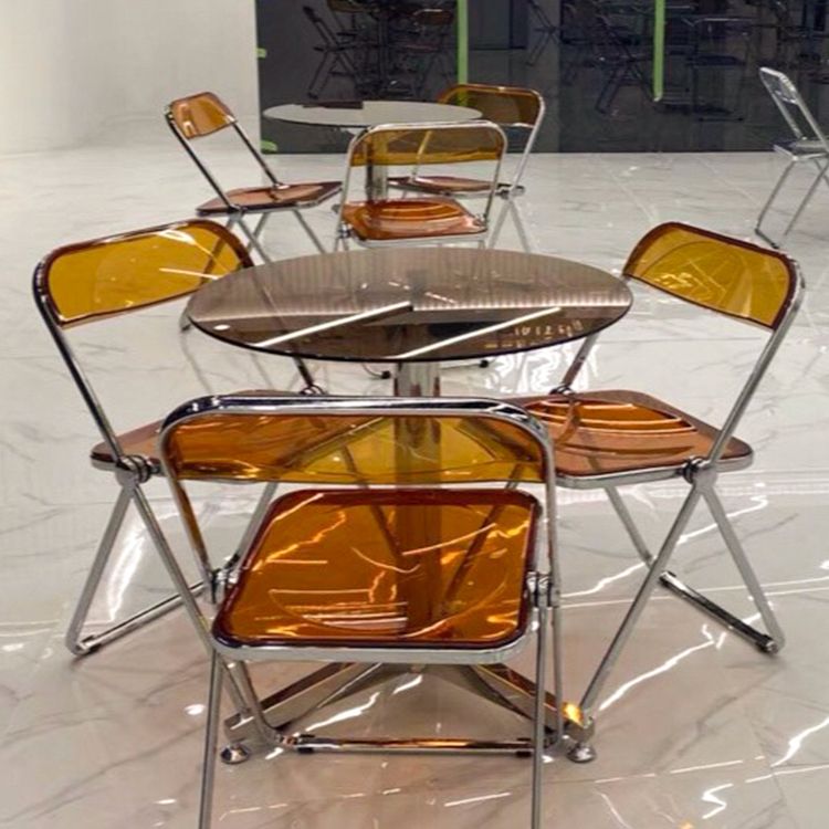Round Tripod Dining Site Table Contemporary Tempered Glass Dinette Table
