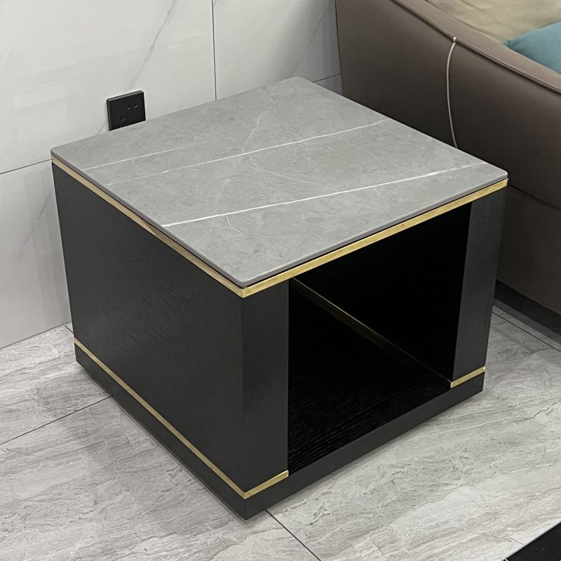 Contemporary Square Stone Top End Table Double Tier Sofa Side Table