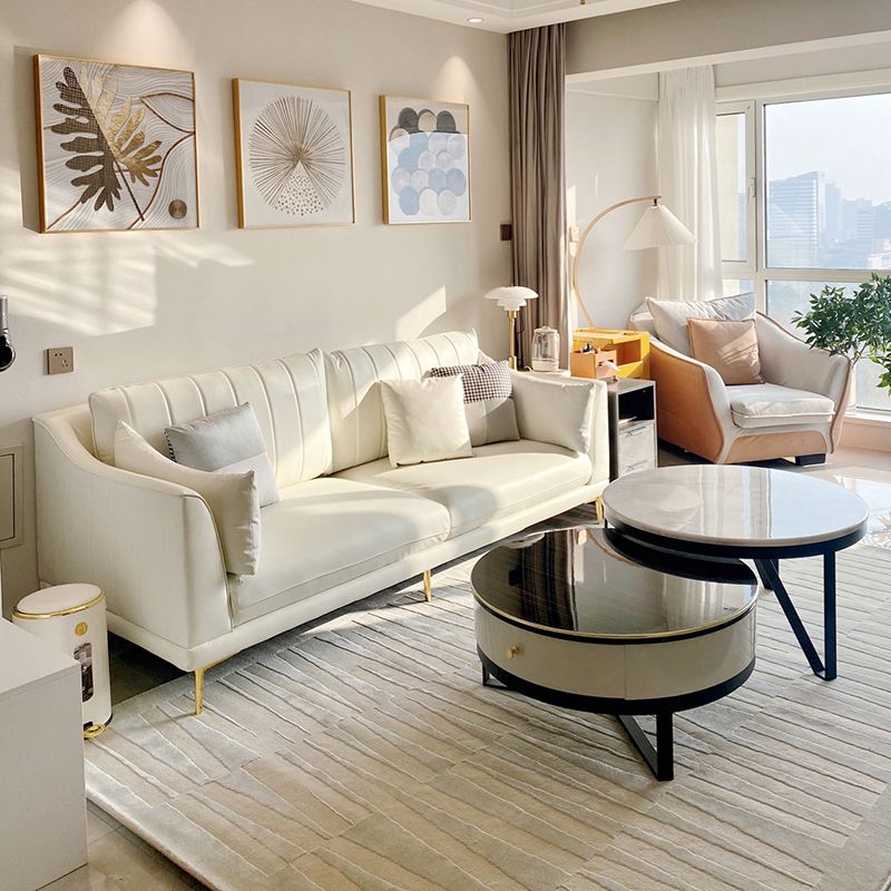 Modern Style Solid Wood Base Namib & White Leather Rectangular Sofa