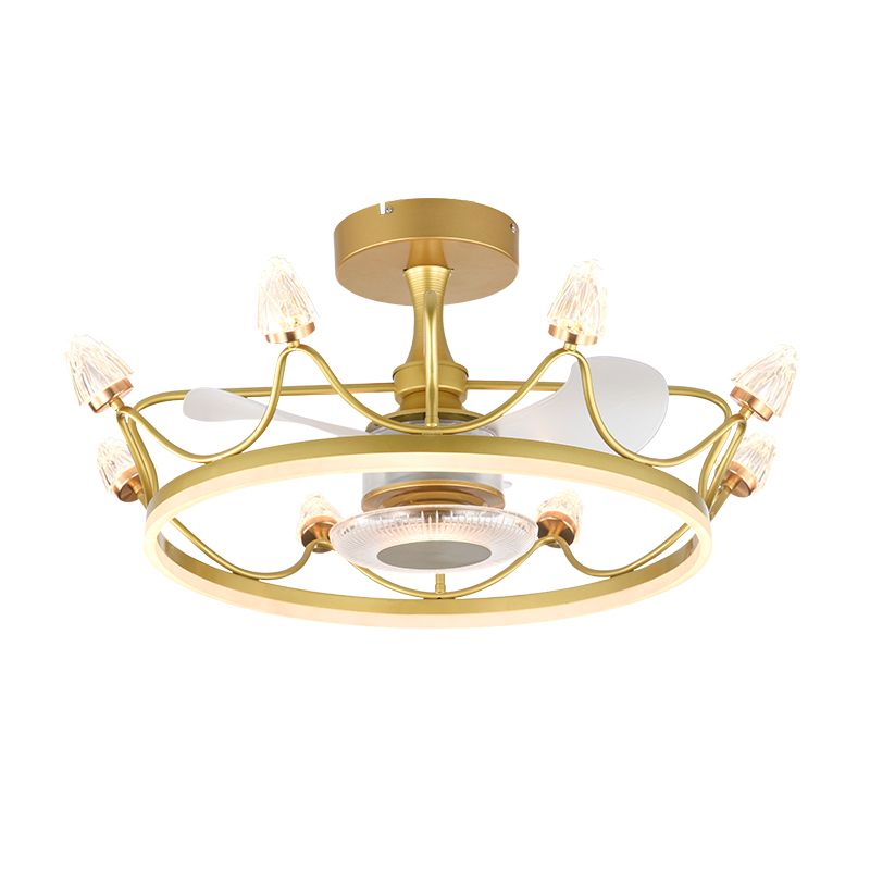 26,5 "W Fernbedienung Crown geformtes LED -Lüfter Licht postmoderne Acryl Wohnzimmer Halbflush -Licht mit 3 Klingen