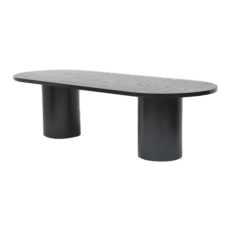 Contemporary Wood Top Oval Dinette Table Metal Base Dining Table for Living Room