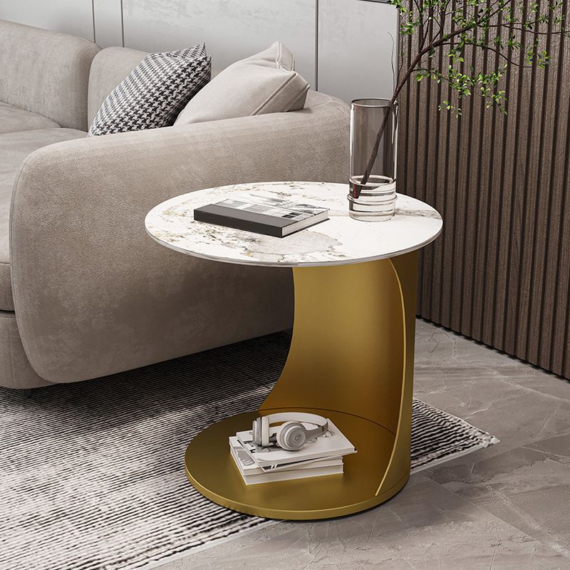 Contemporary Round Double Tier End Table Slate Top Side End Table