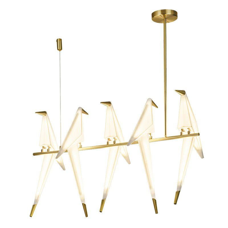 Acrilico Bird Island Candant Light Art Deco 5 Bulbi Lampada a sospensione LED bianca e oro