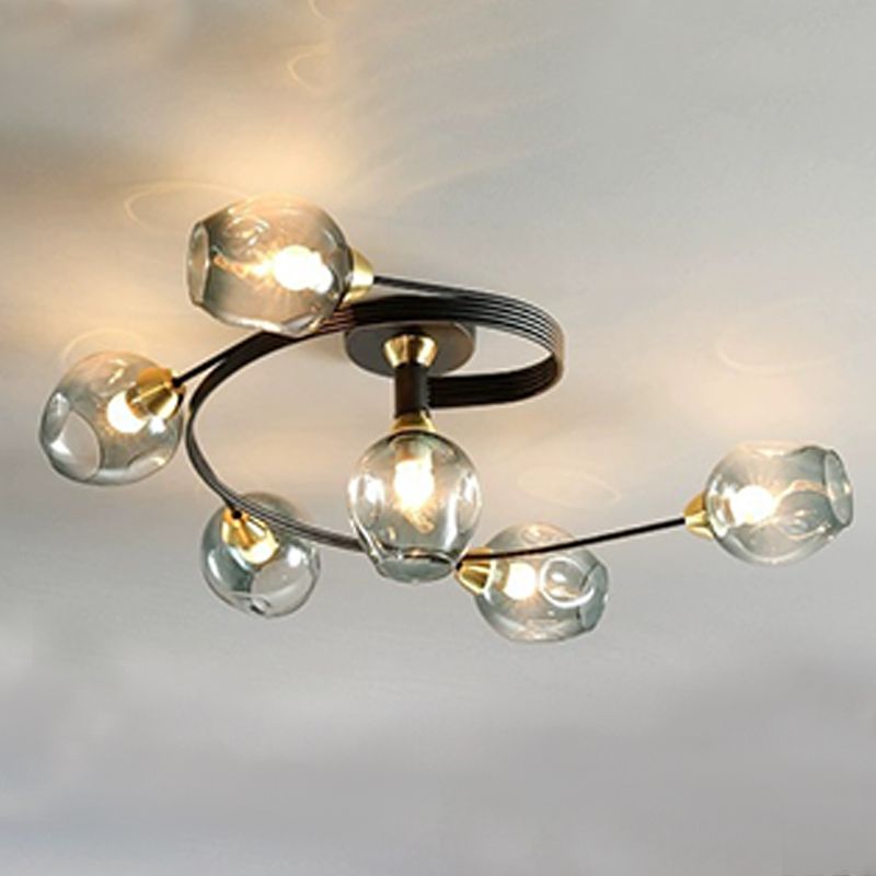 Glass Sputnik Ceiling Light in Modern Creative Style Wrought Iron Flush Mount for Bedroom