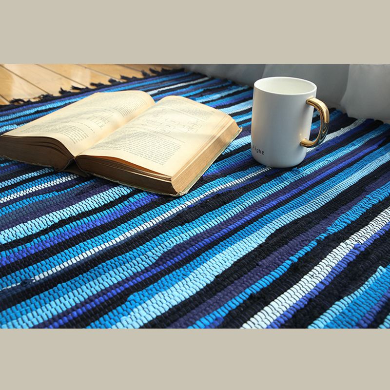 Ethnic Carpet Stripe Pattern Living Room Indoor Rug Cotton Blend Fringe Washable Indoor Rug