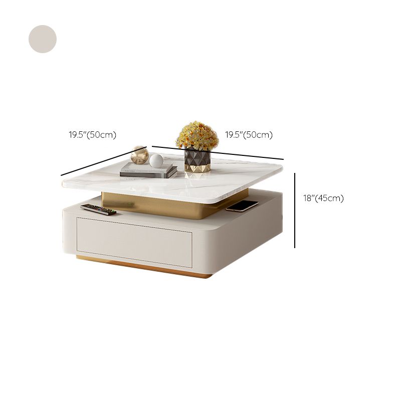 Glam Square Cocktail Table Single Stone Coffee Cocktail Table with Storage