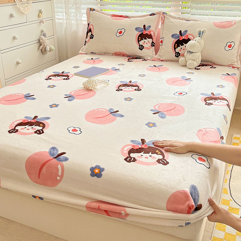 Flannel Bed Sheet Set Modern Animal Print Fitted Sheet for Bedroom