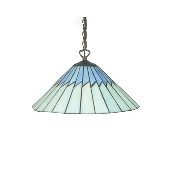 Stained Glass Blue Pendant Lamp Tapered 1 Bulb Mediterranean Hanging Light Kit for Dining Room