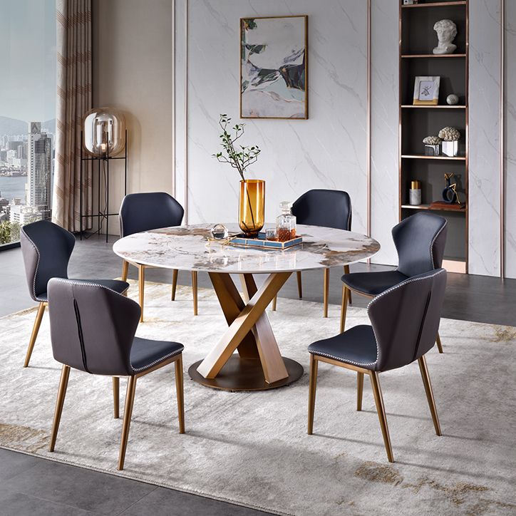 Glam Sintered Stone Dining Table Round Dinner Room Table with Pedestal Base