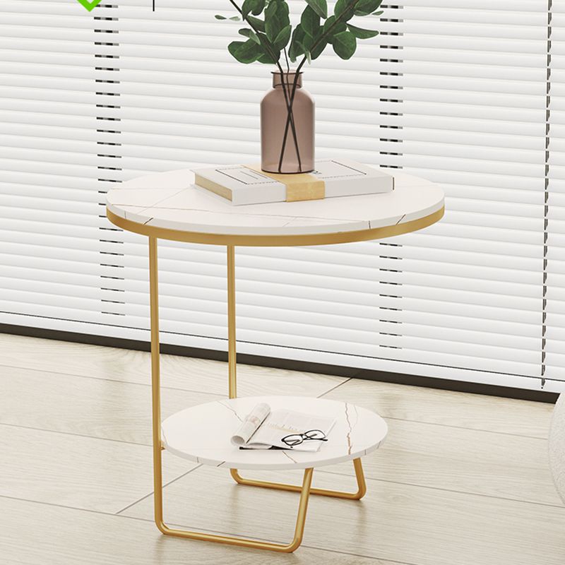 Round Glass & Stone Top Sofa Side Accent Table Frame Shelf Included End Table - Dia 19.69"