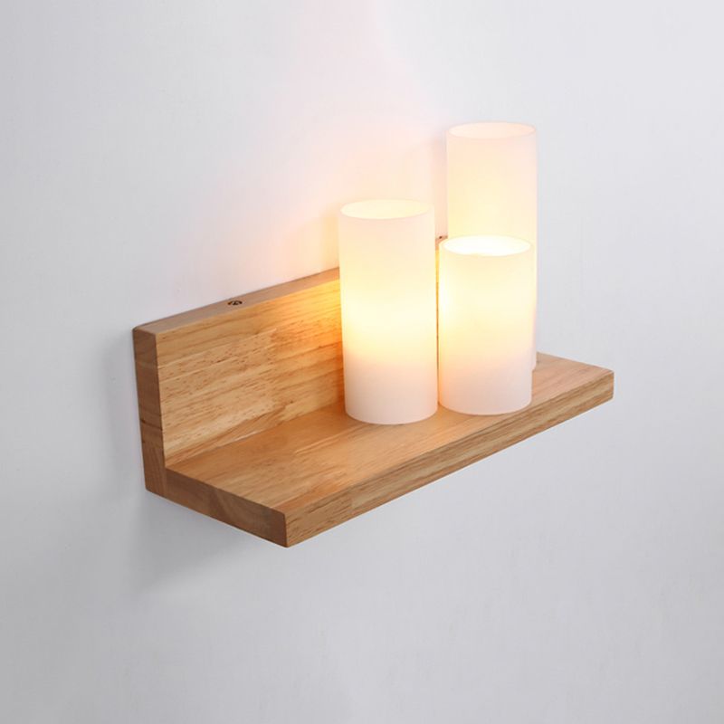 Modern Style Cylinder Shape Wall Light Wood 3 Lights Sconces for Bedroom