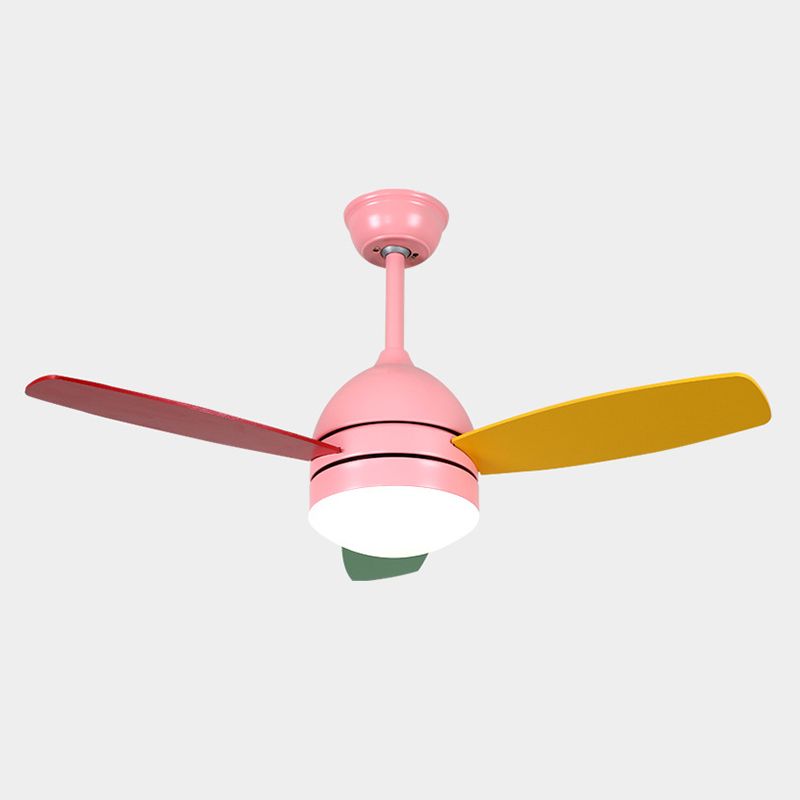 Macaron Dome Ceiling Fan Light Metallic Kids Room LED Semi Flush Mount Light