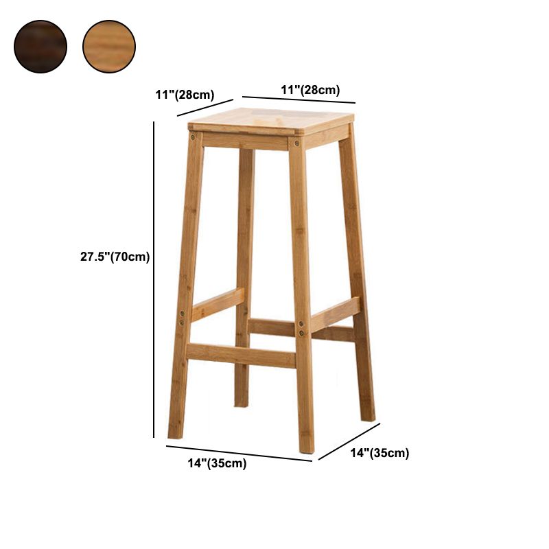 Contemporary Wood Stool Backrest Backless Bamboo Counter Stool with 4 Legs