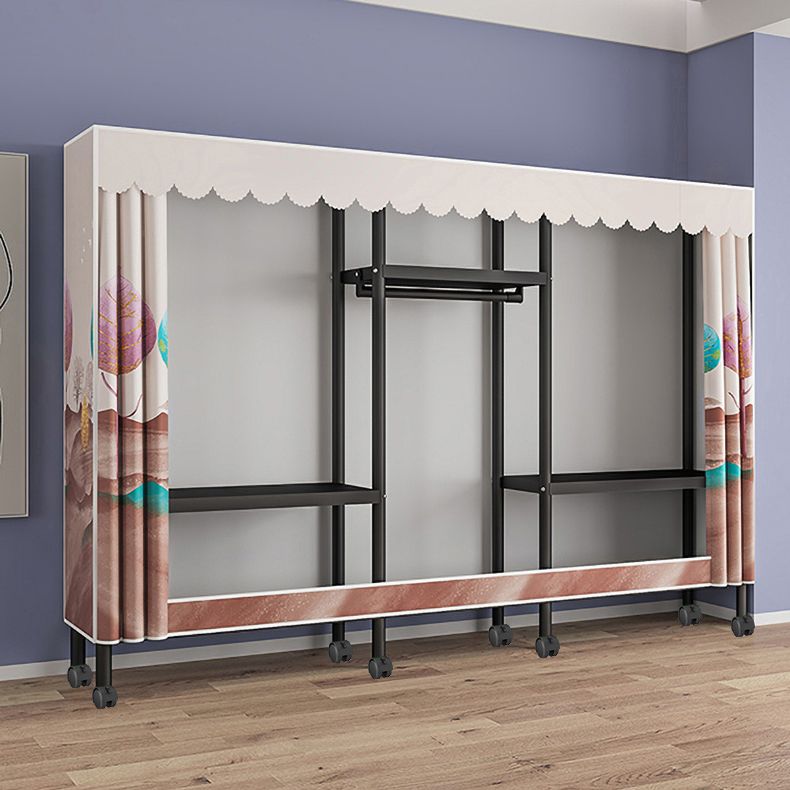 Black Steel Frame Wardrobe Modern Style Wardrobe Armoire with Caster Wheels