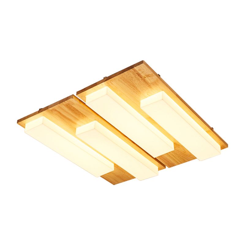 Lámpara de techo LED Beige acrílica de madera clara empotrada rectangular de estilo japonés en Natural/blanco para baño