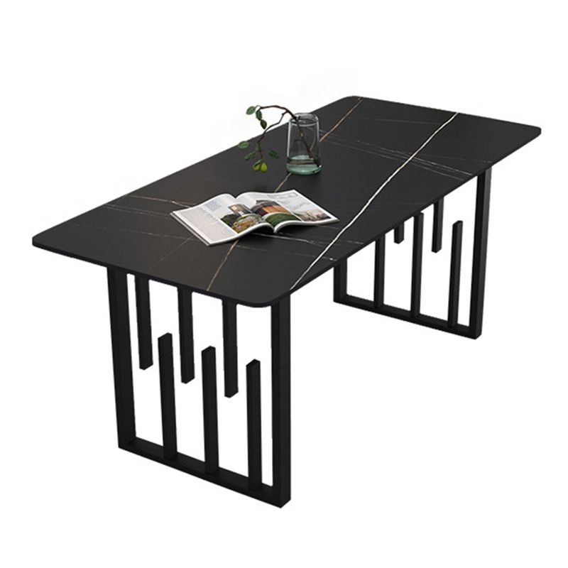 Rectangular Stone Dining Table Traditional Luxury Dining Furniture with Metal Base